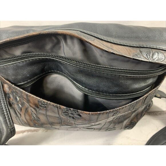 Atelier V Cuir Cross Body Purse Daisy Embossed Leather Burgundy Brown Western - Picture 6 of 15